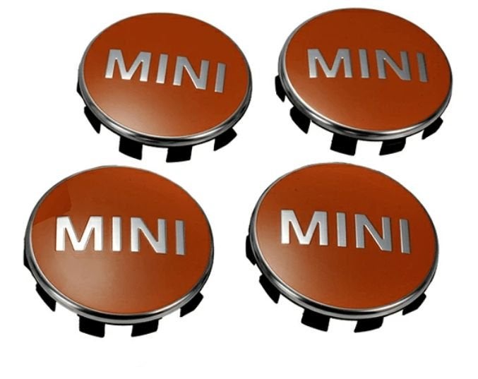 Mini naaf embleem logo set velg 56mm bright orange nieuw 361, -, Origine de la pièce connue, -, -
