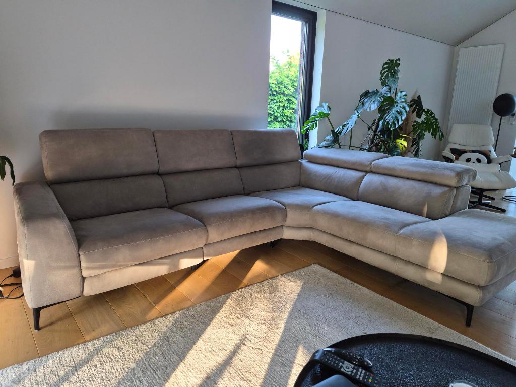 Grand salon en coin avec fauteuil inclinable électrique, Enlèvement, Comme neuf, Tissus, Modern