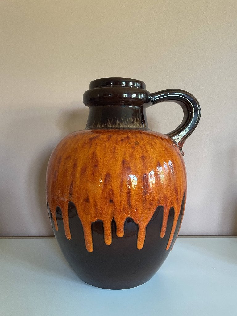 Scheurich Fat Lava vaas – West Germany – 38 cm –oranje/bruin, Antiek en Kunst, Ophalen of Verzenden