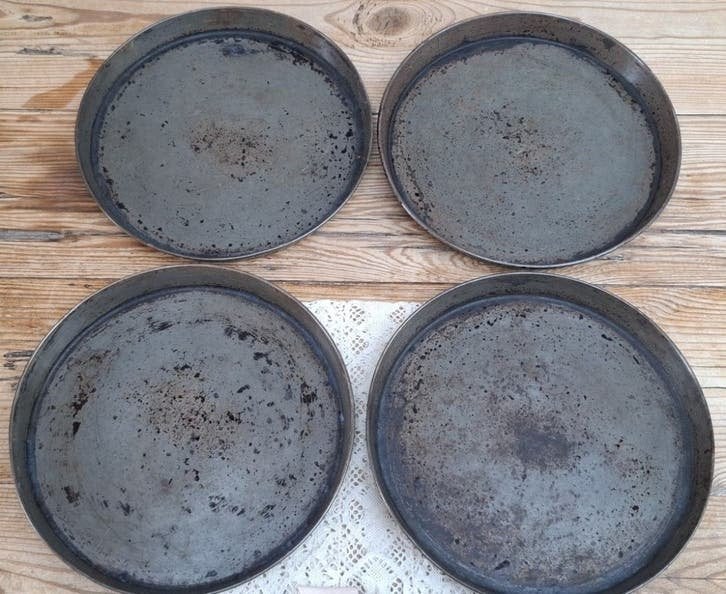 4  Oude Franse brocante kleine taartvormen, dezelfde maat, Ophalen of Verzenden