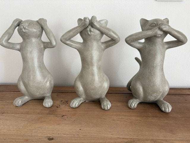 Horen, zien en zwijgen beeldjes, Ophalen of Verzenden, Zo goed als nieuw, Grijs, Overige materialen