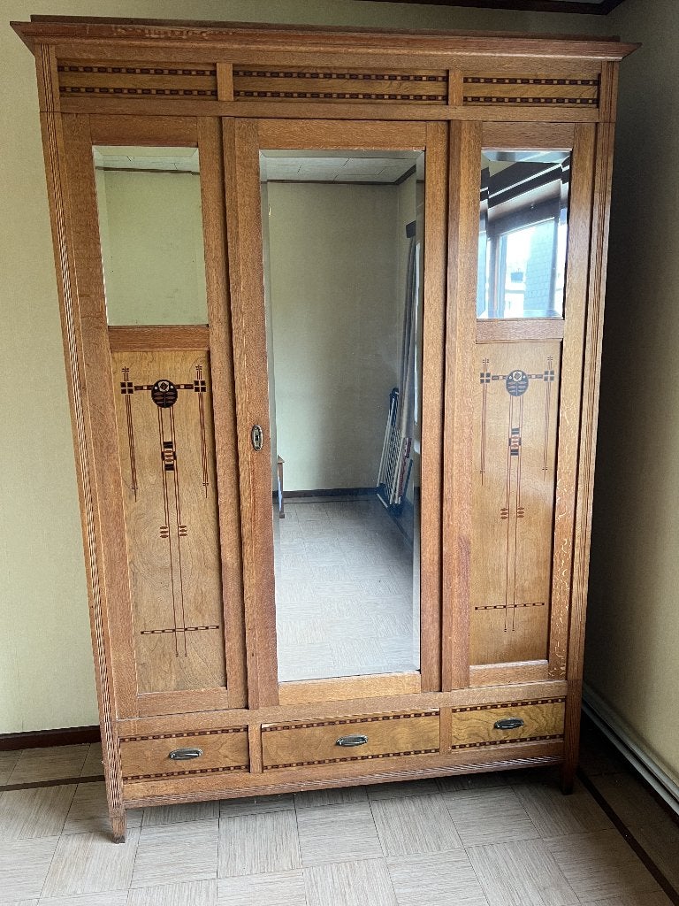 Kleerkast in art-deco stijl, Huis en Inrichting, Ophalen, Art-deco, 100 tot 150 cm, Eikenhout