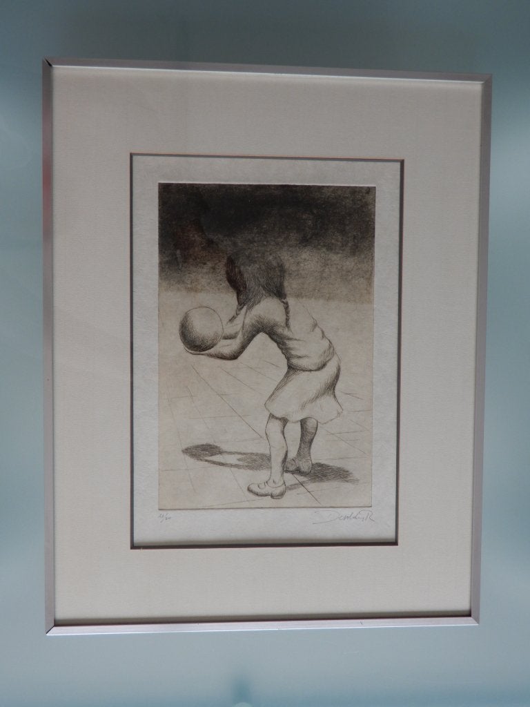 Ets Roland Devolder ‘Meisje met de bal’, Antiek en Kunst, Ophalen, Ets, Genummerd