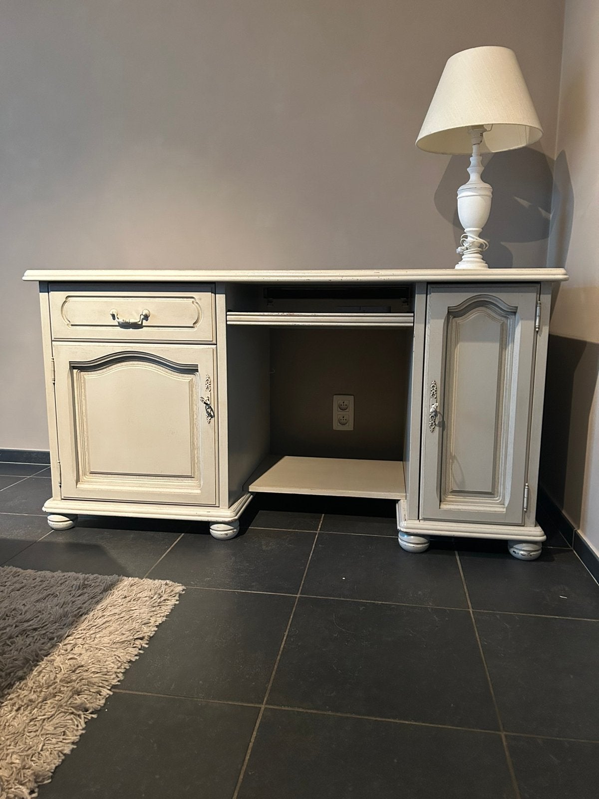 Volle eiken bureau gepatineerd, Ophalen, Met lades, Hout, 148 cm