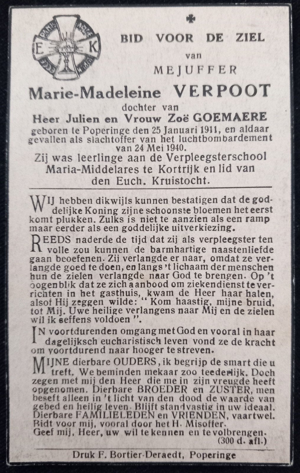 Carte de prière WW2, Enlèvement ou Envoi