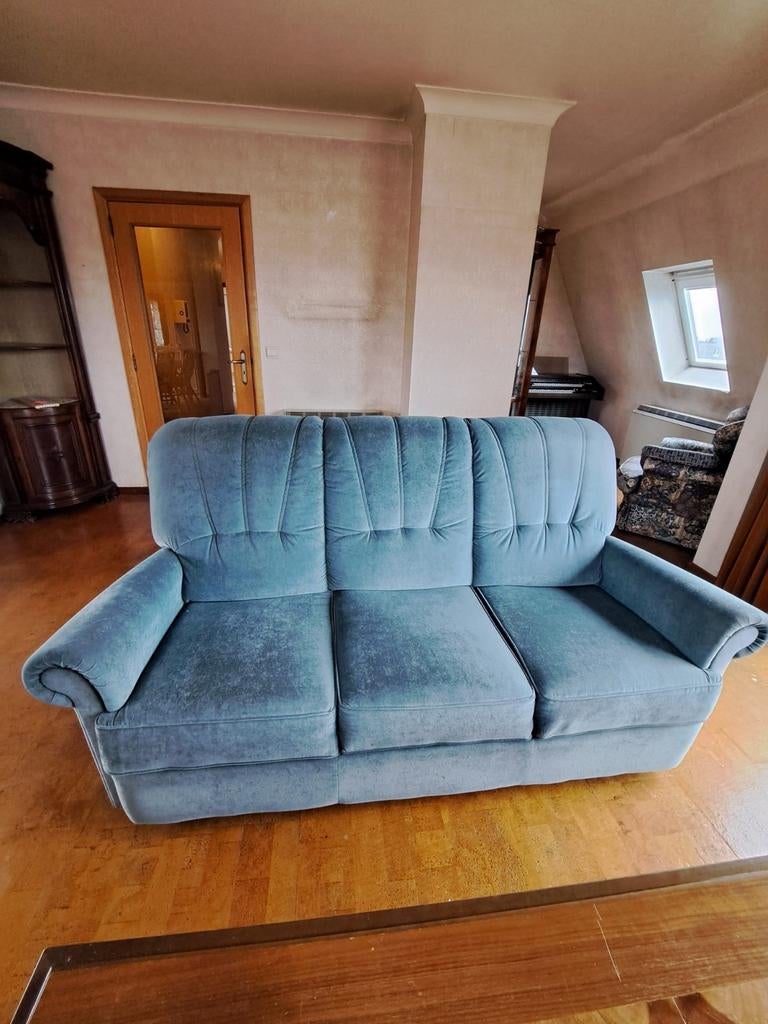 Zetel + 2 relaxzetels in blauwe stof – zeer comfortabel, Ophalen of Verzenden, Stof