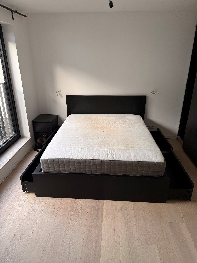Grand Lit MALM + Armoire PAX - IKEA, Ophalen, Zo goed als nieuw, Twijfelaar, Chambre IKEA MALM & PAX complète