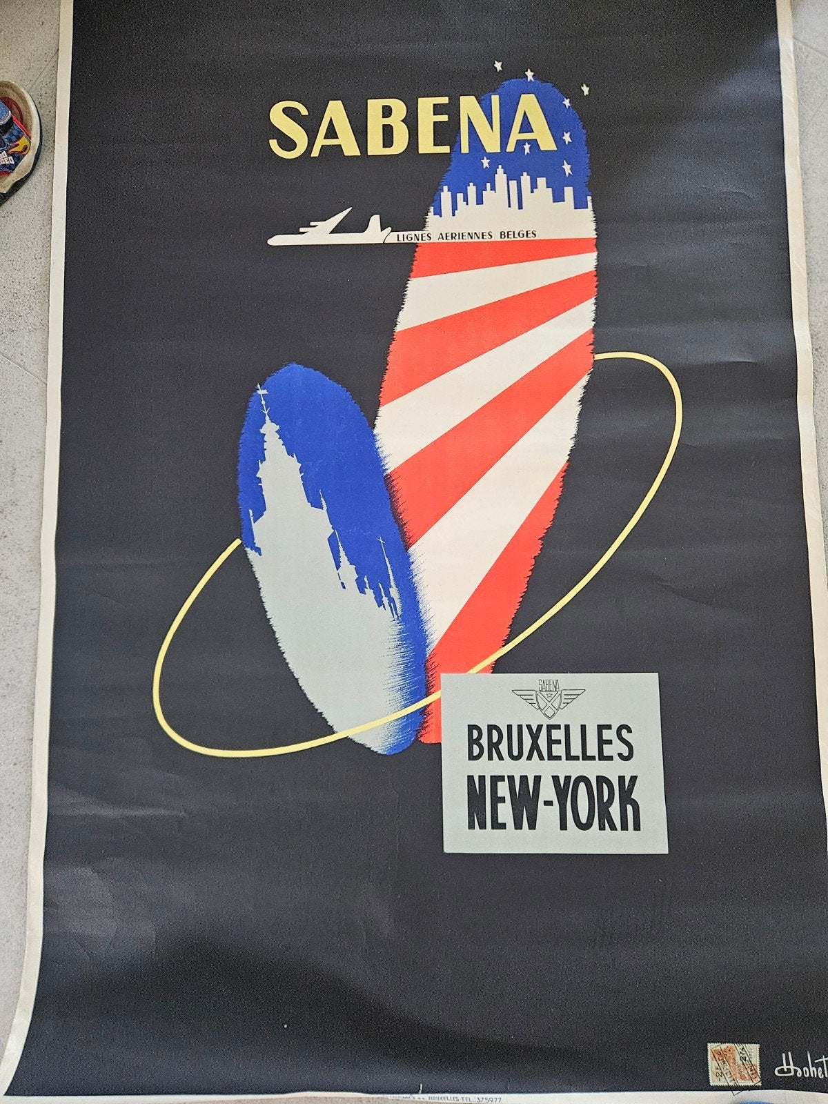 Sabena Brussel New York affiche ca 1950, Collections, Souvenirs Sabena, Enlèvement ou Envoi