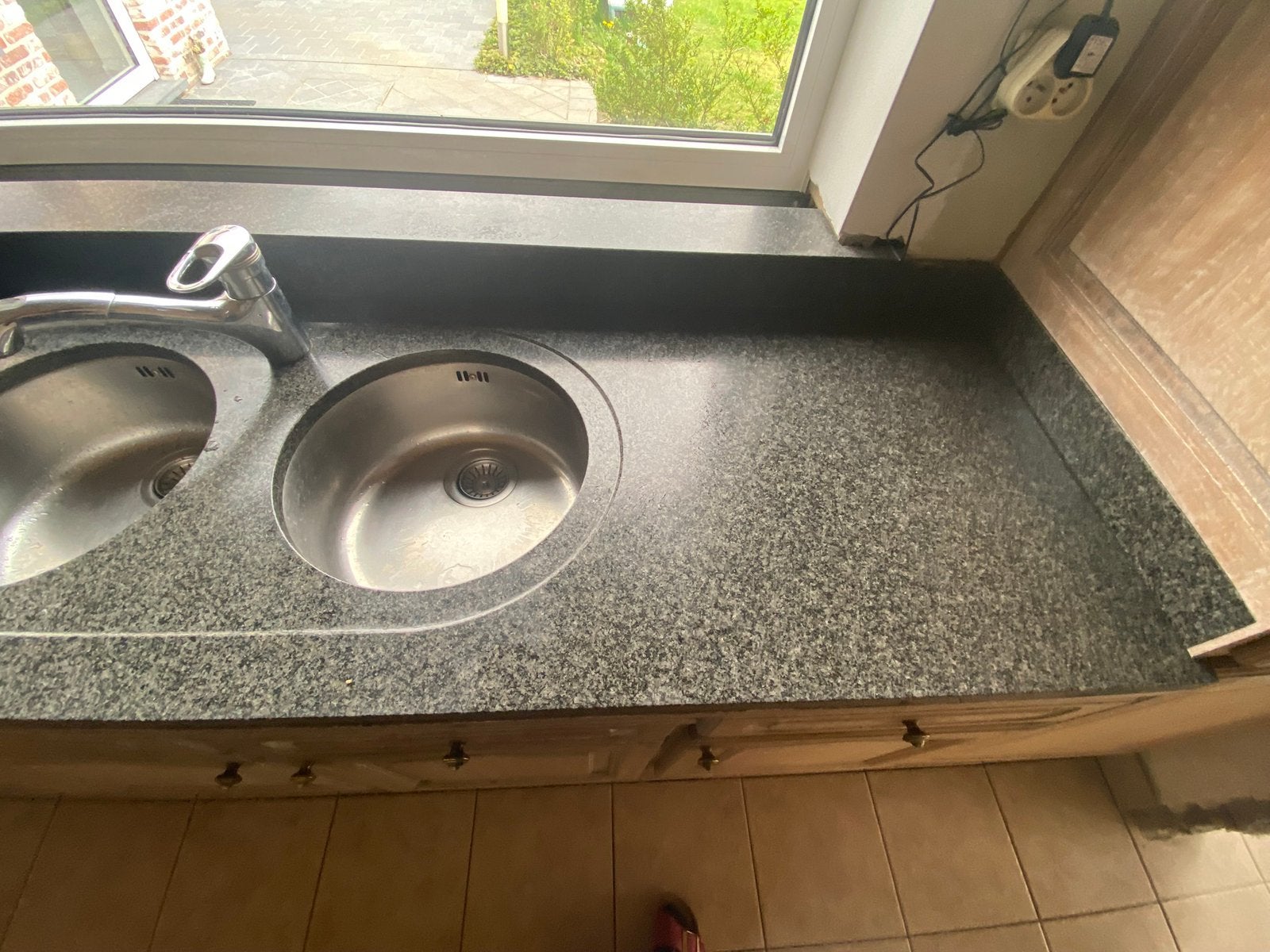 Werkblad en 2 spoelbakken, Huis en Inrichting, Keuken | Keukenelementen, Zo goed als nieuw, Ophalen
