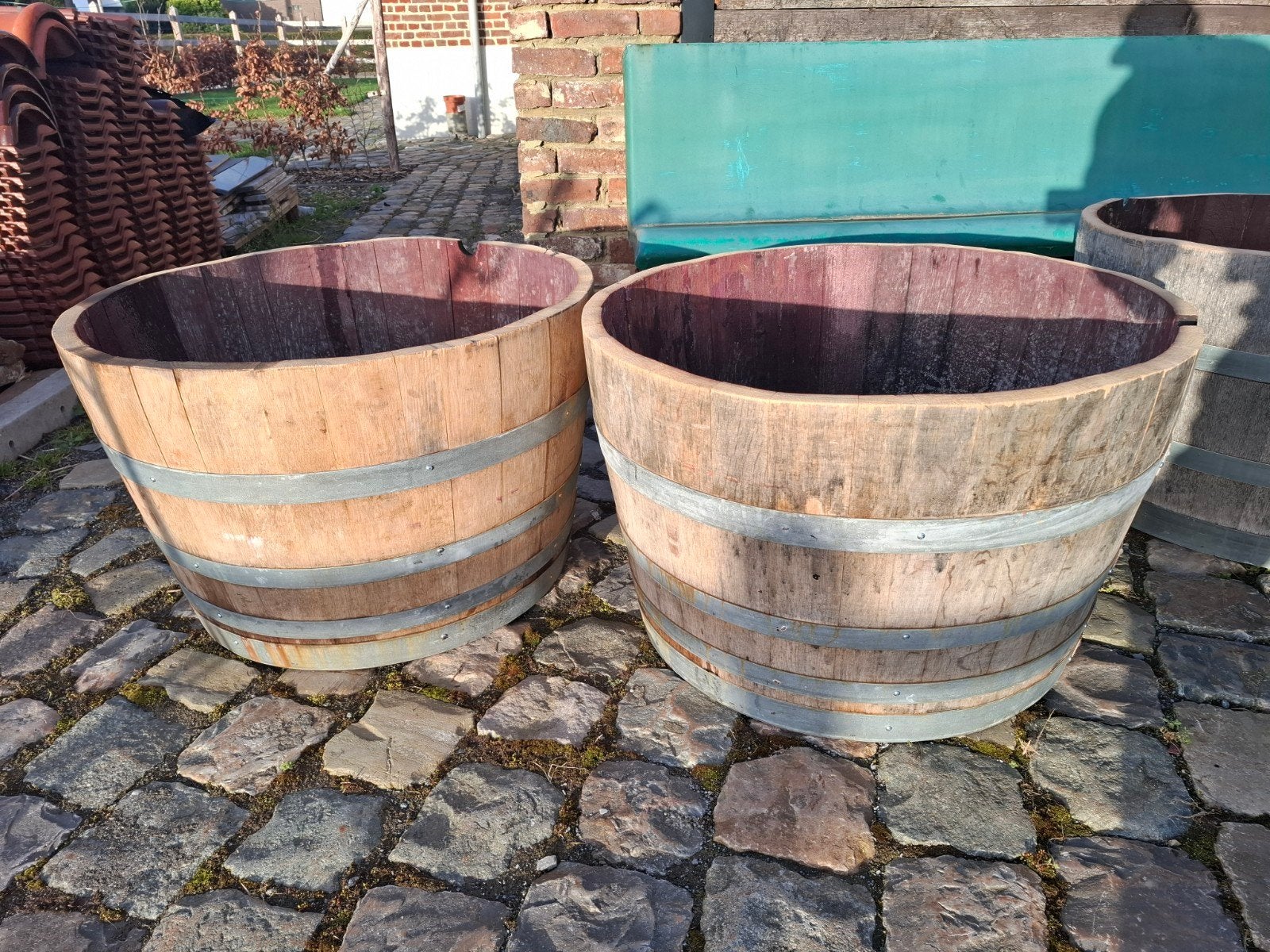 Tonneau à vin Half OAK de 300 l, 50 cm x 77 cm et 3 cm d'épa, Jardin & Terrasse, Bacs à fleurs & Jardinières, Enlèvement