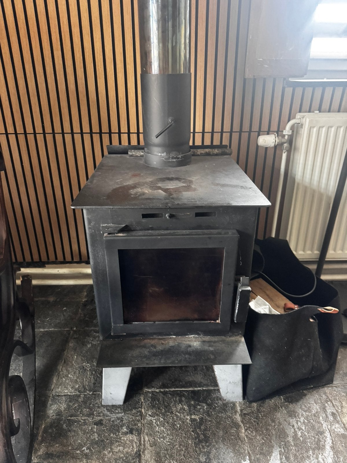 Canadese houtkachel + condiituinox te koop, Ophalen, Gebruikt, Hout, Houtkachel