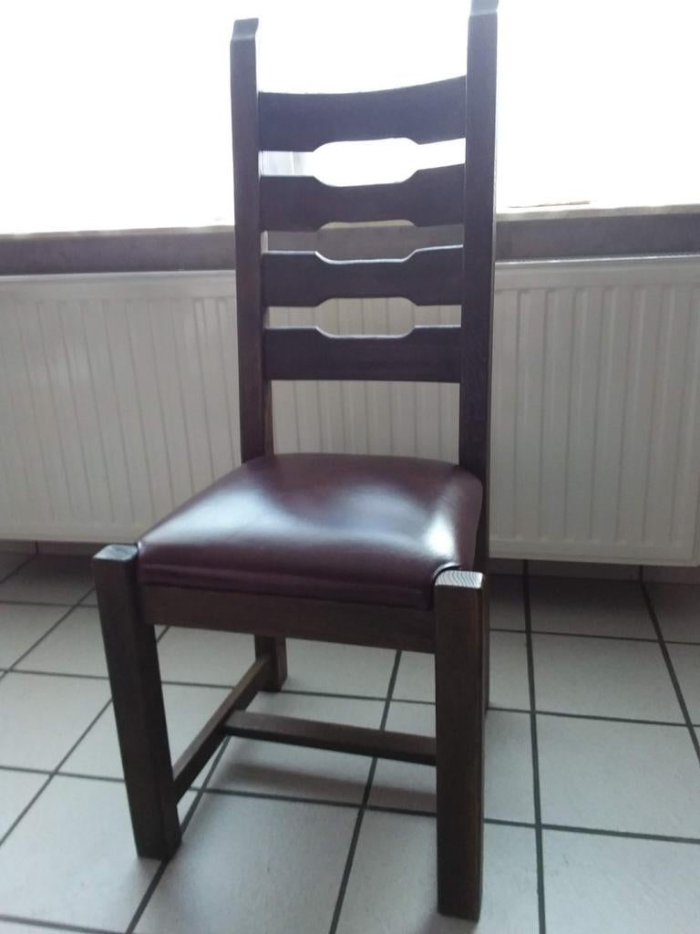 6 eiken eetkamerstoelen met lederen zit, Huis en Inrichting, Stoelen, Ophalen, Gebruikt