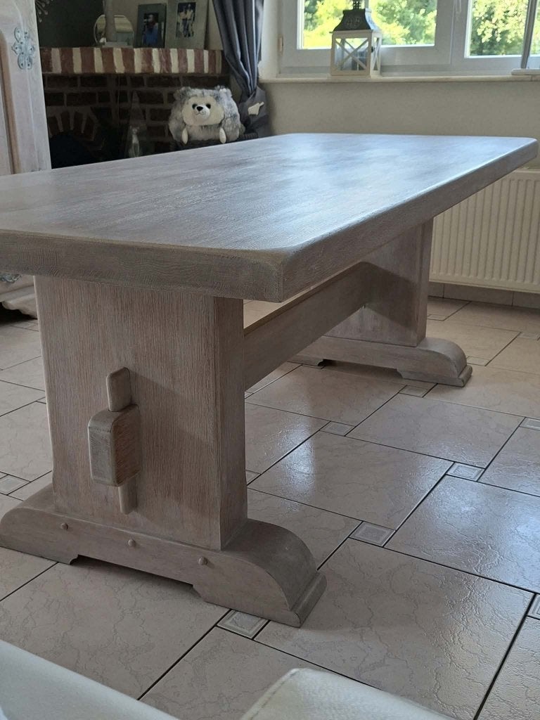 Table en chêne massif légèrement cérusée 260x90cm impeccable, Enlèvement, Comme neuf, Rectangulaire, Chêne
