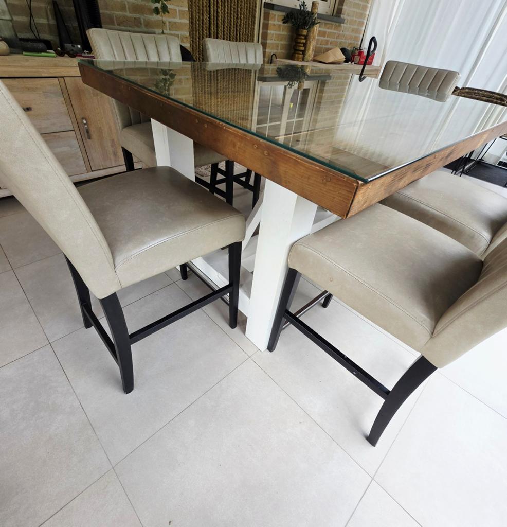 Table à manger/table de bar en bois unique 140x120x90cm + 6, Jardin & Terrasse, Ensembles de jardin, Bois, Table à dinner, Enlèvement