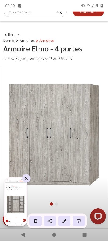 Garde robe 4 portes état neuf, Maison & Meubles, 25 à 50 cm, 150 à 200 cm, Comme neuf, Avec porte(s)