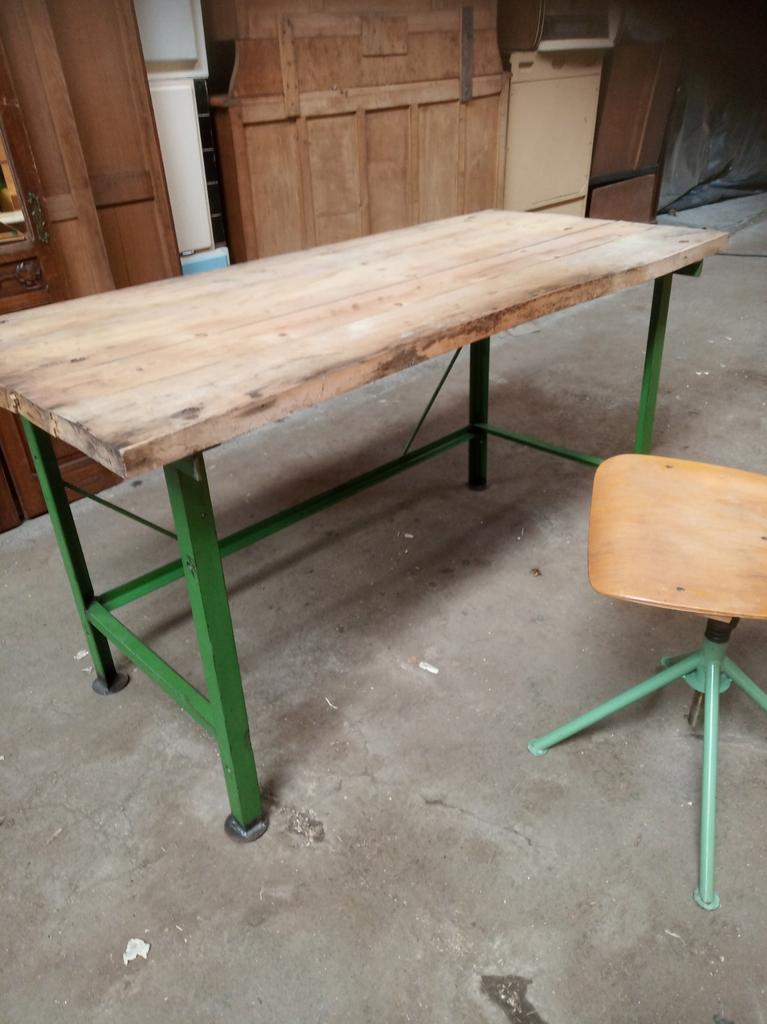 retro.vintage industrieel tafeltje+stoel, Ophalen