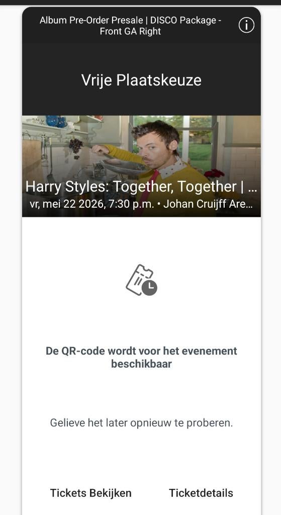 Billets VIP Harry Styles 2 Amsterdam 22/5/26, Deux personnes, Mai