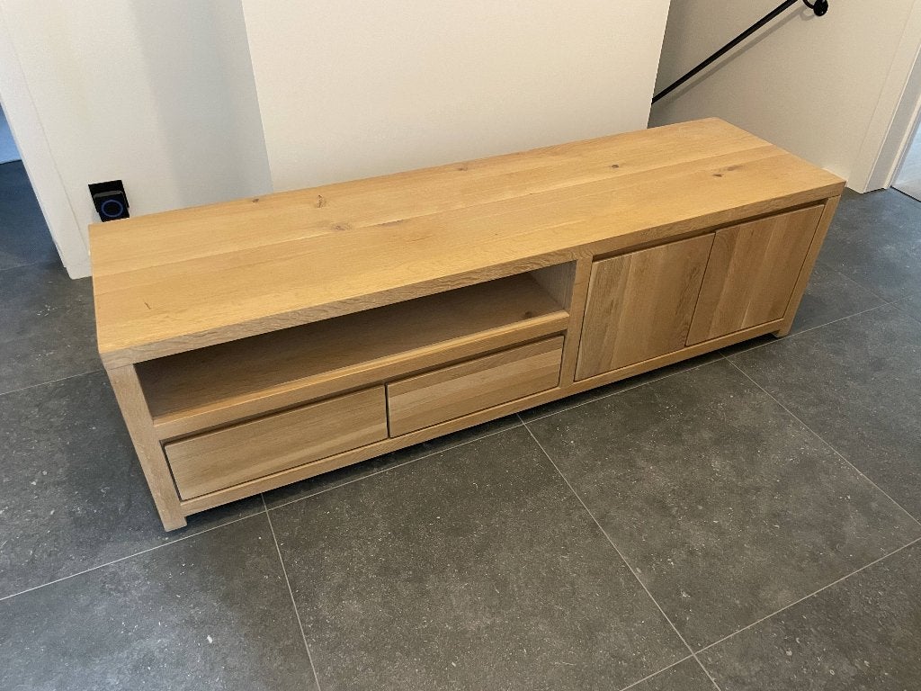 TV kast en salontafel in massief Europese Eik, Ophalen, 150 tot 200 cm, Eikenhout, Zo goed als nieuw