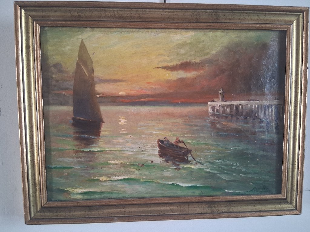 Tableau Marine d'Époque XIXe, Antiquités & Art, Art | Peinture | Classique, Peinture à l'huile, Signé, Enlèvement, Toile
