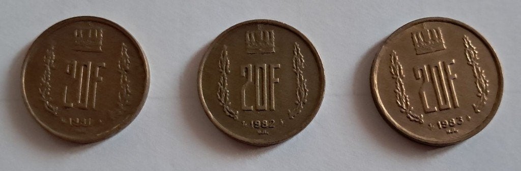 3 pièces de 20 francs Luxembourg 1981 1982 et 1983 TTB, Enlèvement ou Envoi