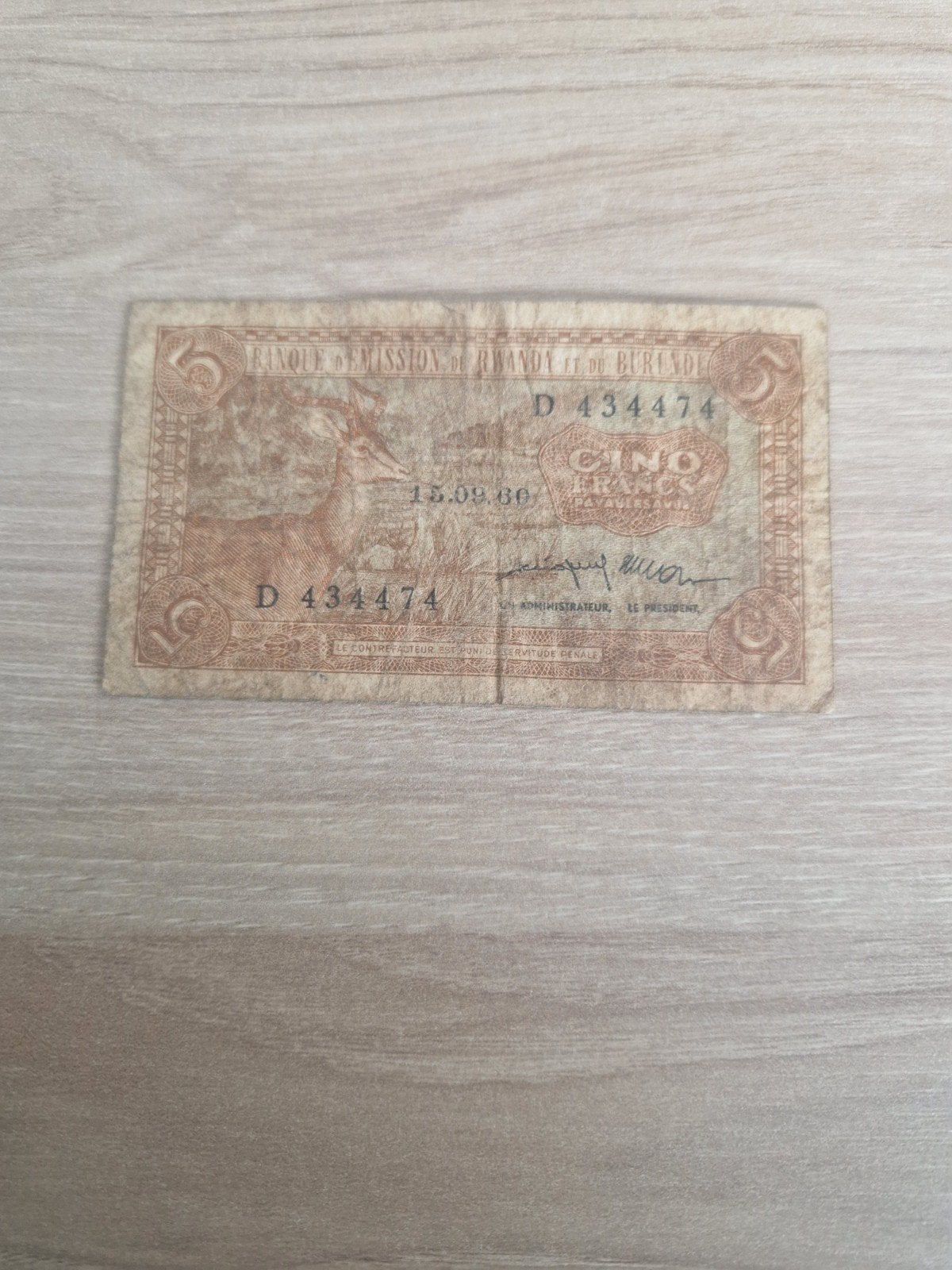 5 francs rwandais et burundais 1960, Enlèvement ou Envoi