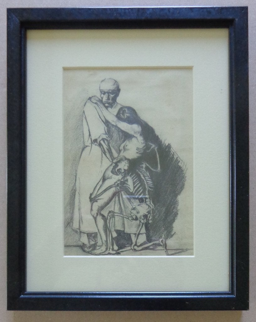 ONBEKEND / MEMENTO MORI / ORIGINEEL WERK / 25x20cm / KADER, Ophalen of Verzenden, Origineel werk, Papier
