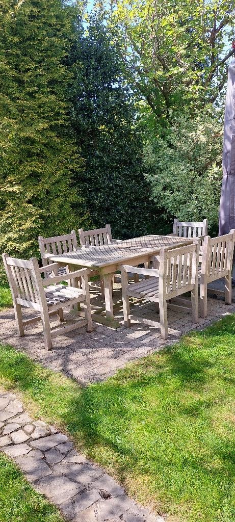 Tuinset in teak - 6 personen, Tuin en Terras, Ophalen, Gebruikt, 6 zitplaatsen, Teakhout