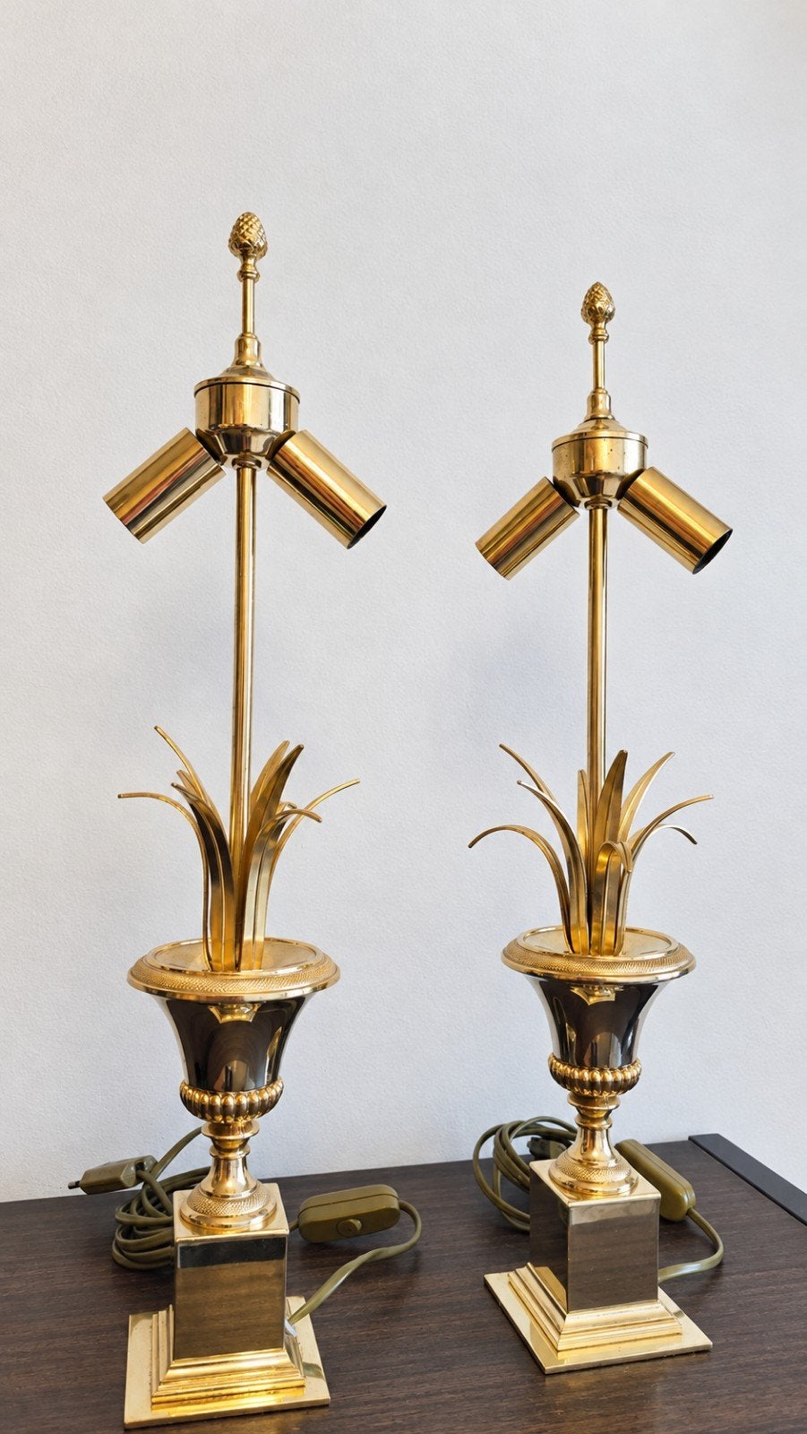 Paire de lampes palmier Boulanger Hollywood Regency 1970, Ophalen of Verzenden, Koper of Brons