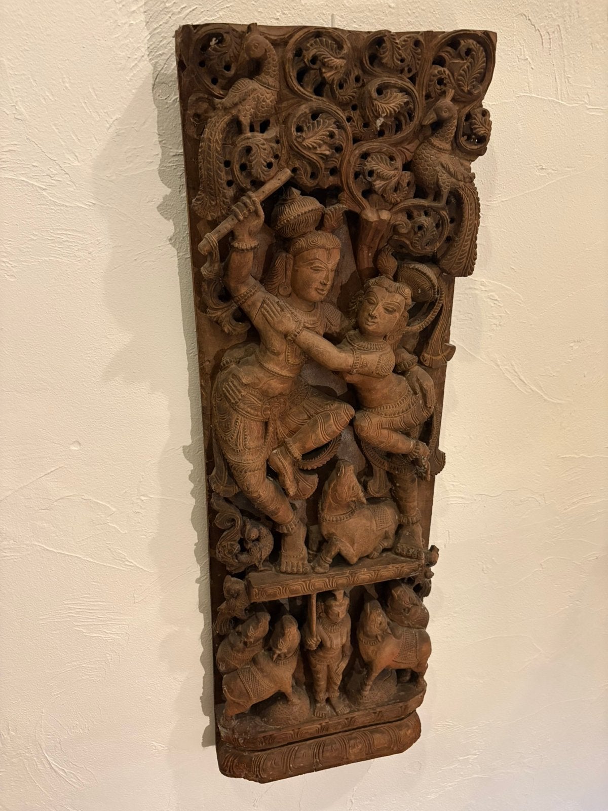 Houtsculptuur  Krishna met Radha, Antiek en Kunst, Ophalen, Houtsnijwerk, 50 - 100 cm, Handgemaakt