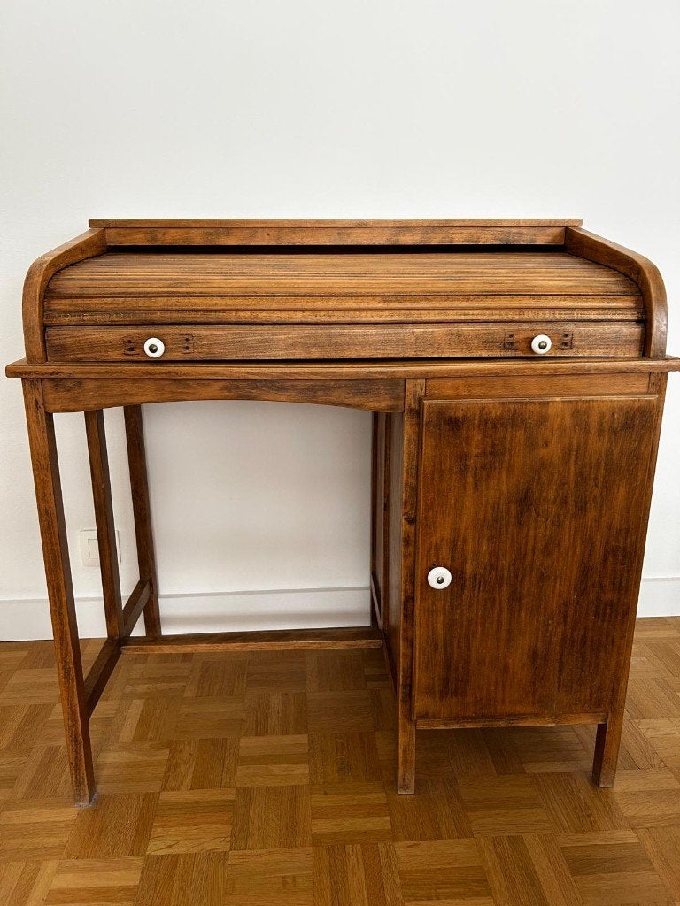 Prachtig Authentiek Houten Rolbureau (Vintage / Antiek), Ophalen, Opbergruimte, Gebruikt, Hout