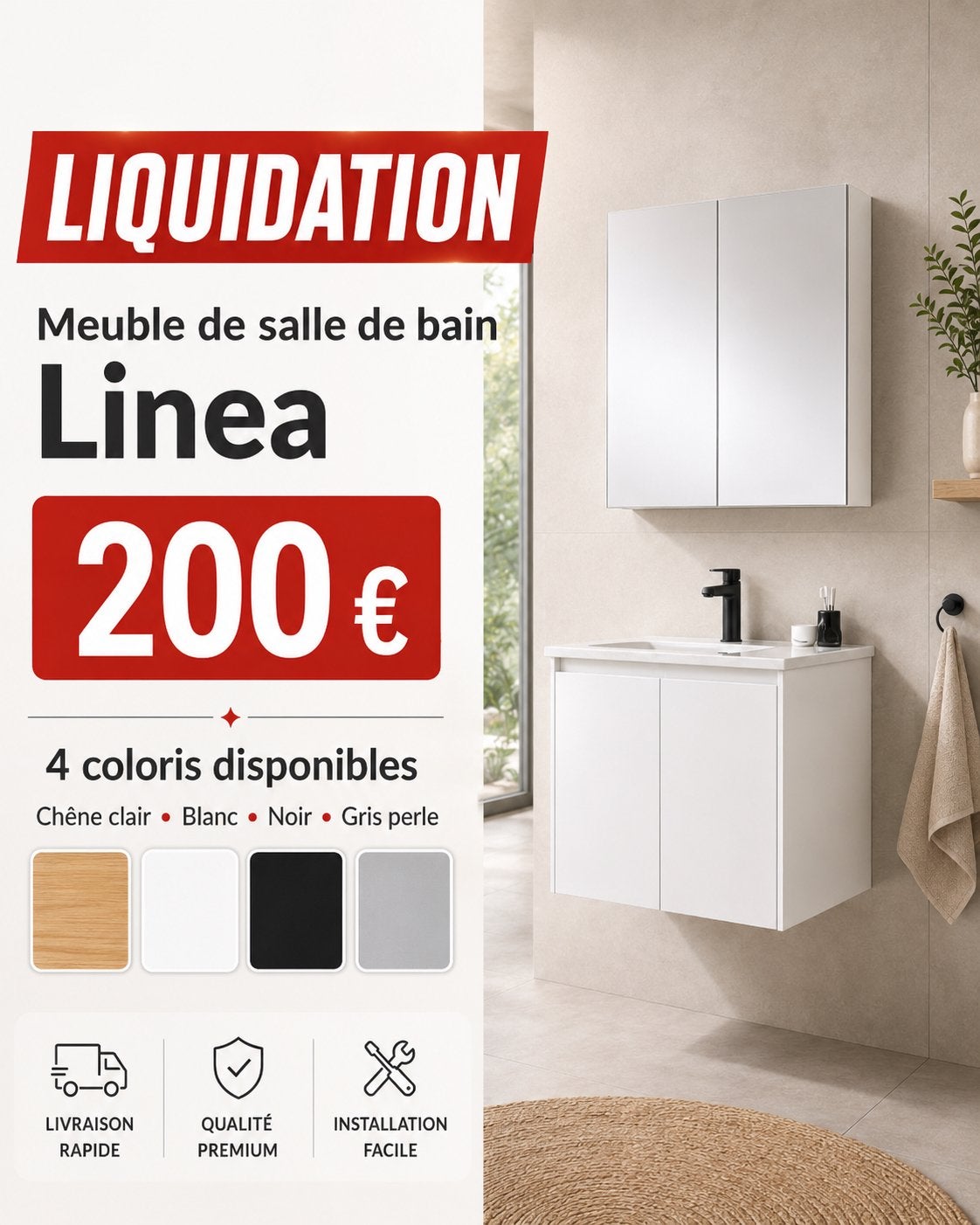 Liquidation meuble Linea, Enlèvement, Neuf, Lavabo