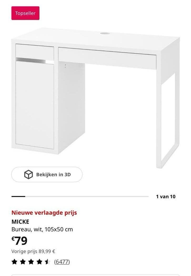 Ikea Micke bureau, Huis en Inrichting, Ophalen, Gebruikt, IKEA, Wit