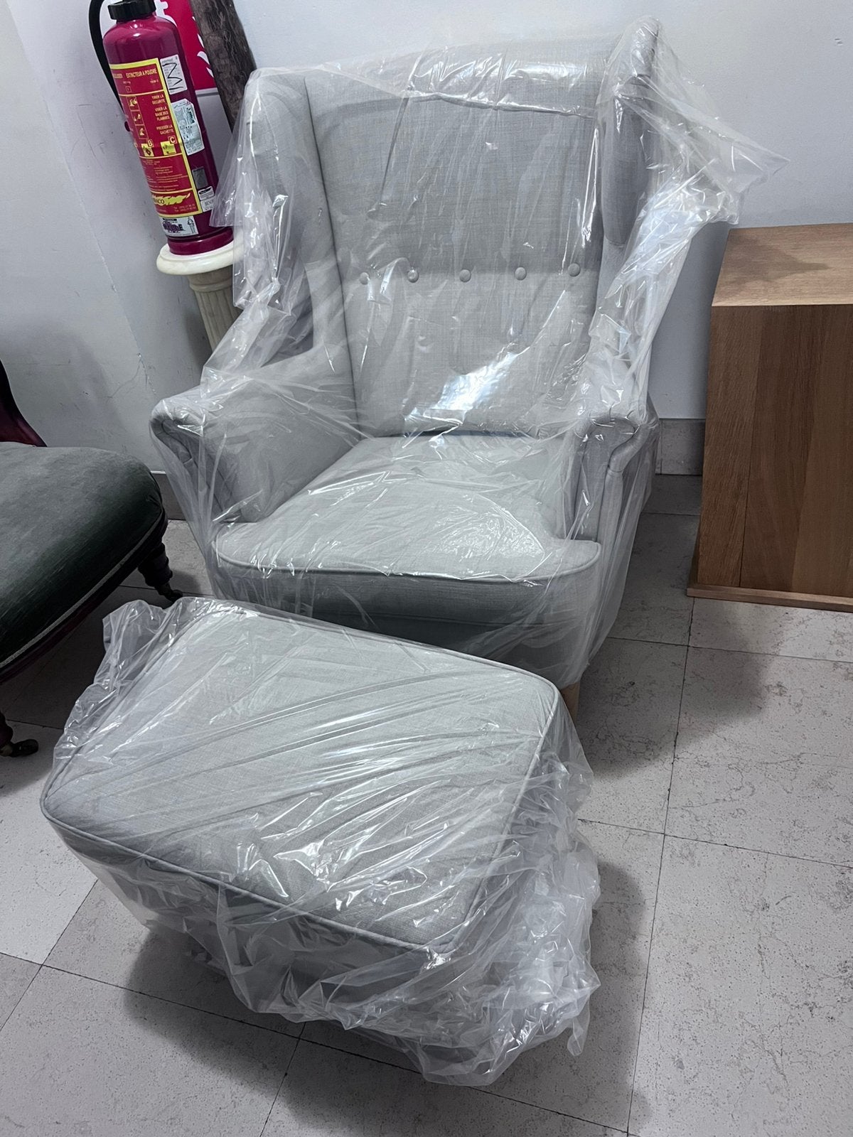 Fauteuil IKEA STRANDMON beige avec repose-pieds, Enlèvement, Utilisé