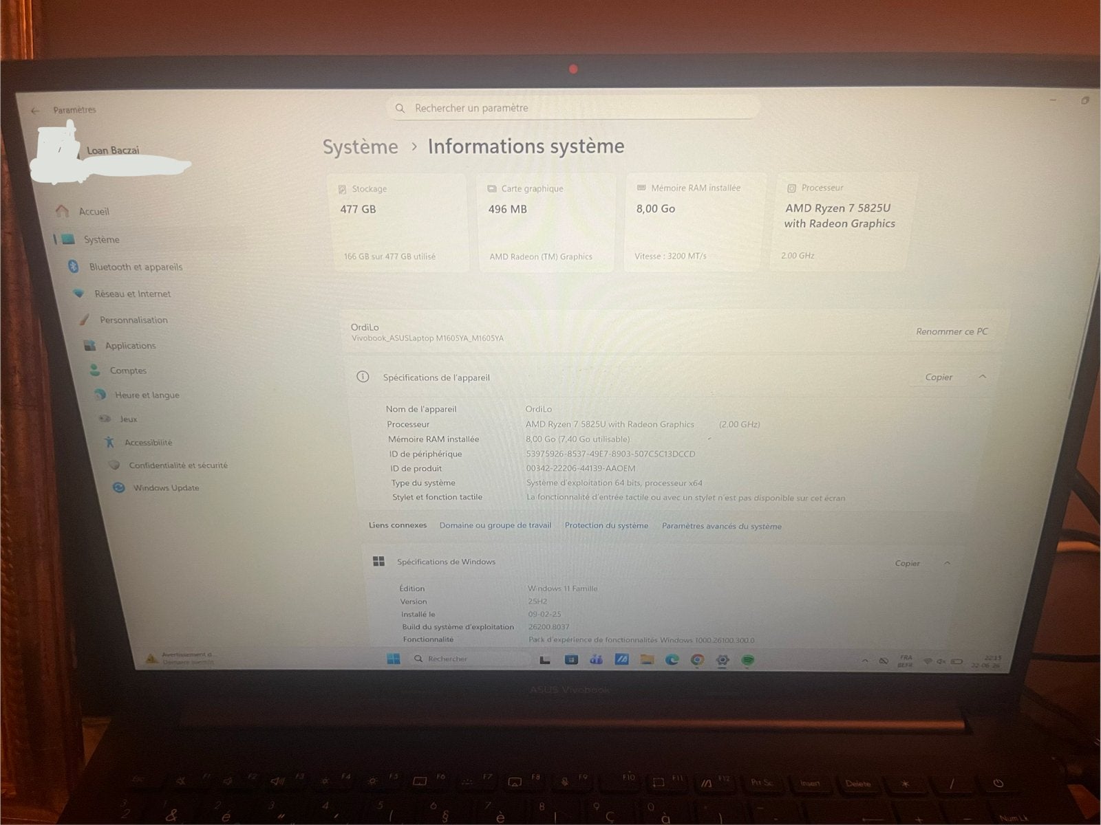 ASUS VivoBook 16 – Ryzen 7 5825U – 8 Go RAM – 512 Go SSD, Enlèvement, Comme neuf
