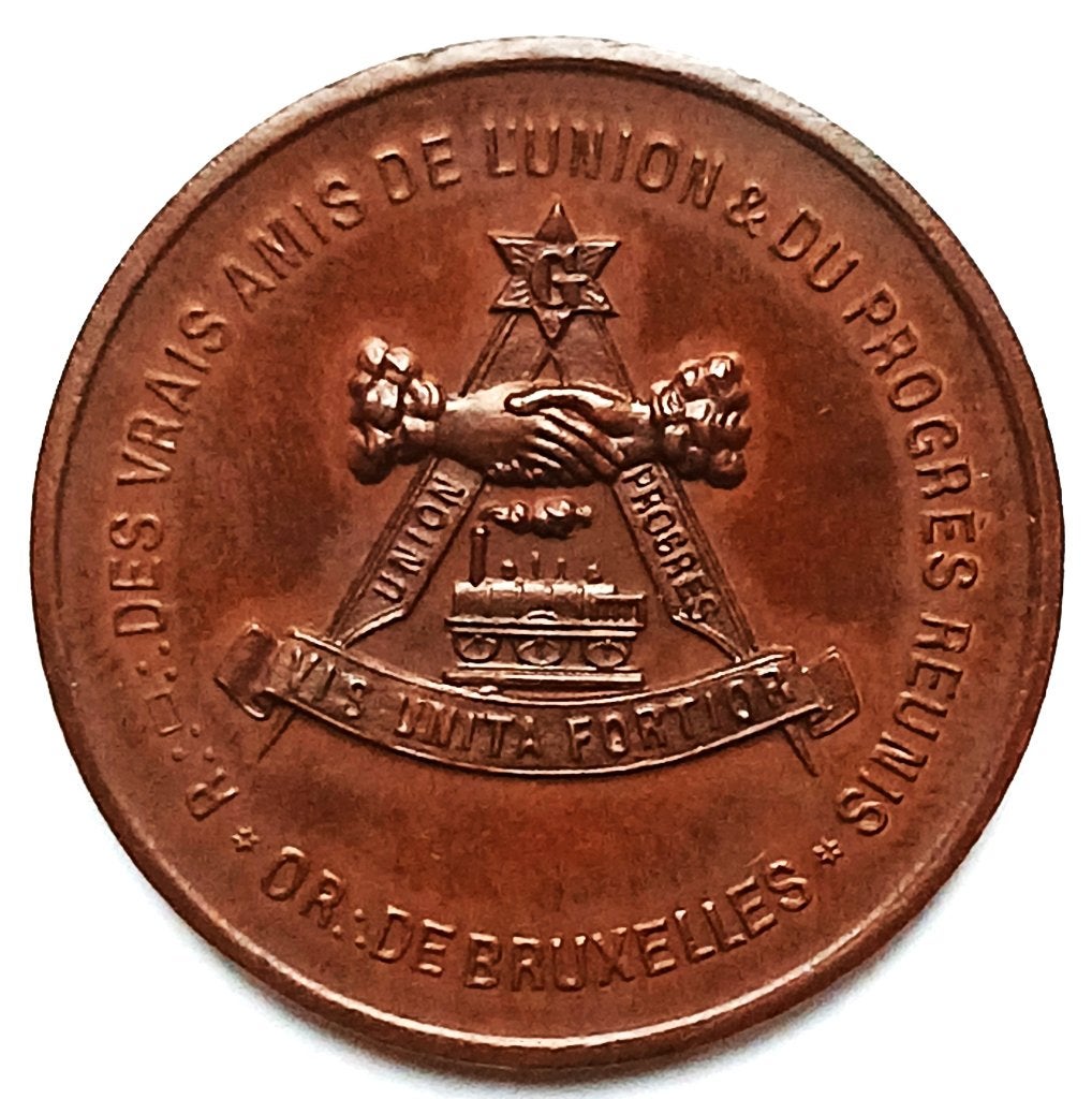 medaille 1882 Honderdjarig feest 5782-5882 loge vrais amis, Ophalen of Verzenden, Brons
