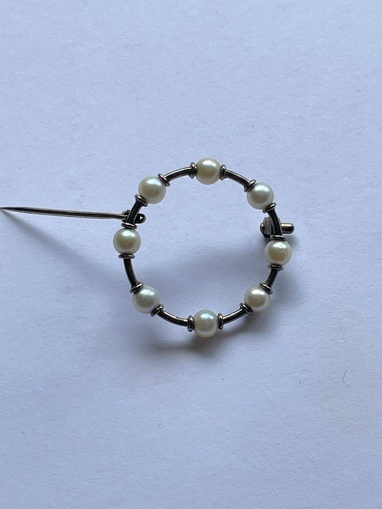BROCHE PERLES FINES SUR ARGENT, Enlèvement ou Envoi, Argent, Argent