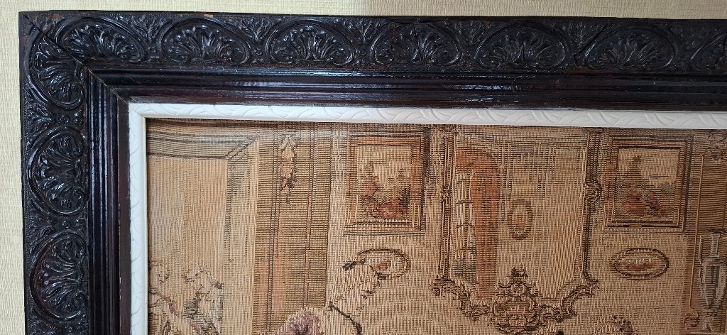 Groot Vintage Wandtapijt – Rococotafereel in Barok kader, Ophalen