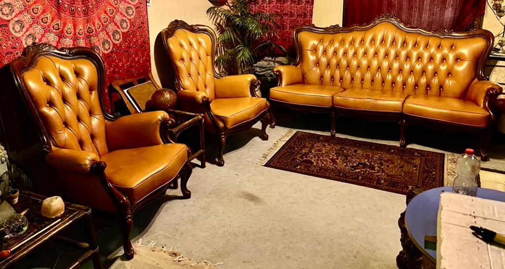 Antiek lederen salon louis 14, Huis en Inrichting, Ophalen, Gebruikt, Leer, Louis 14