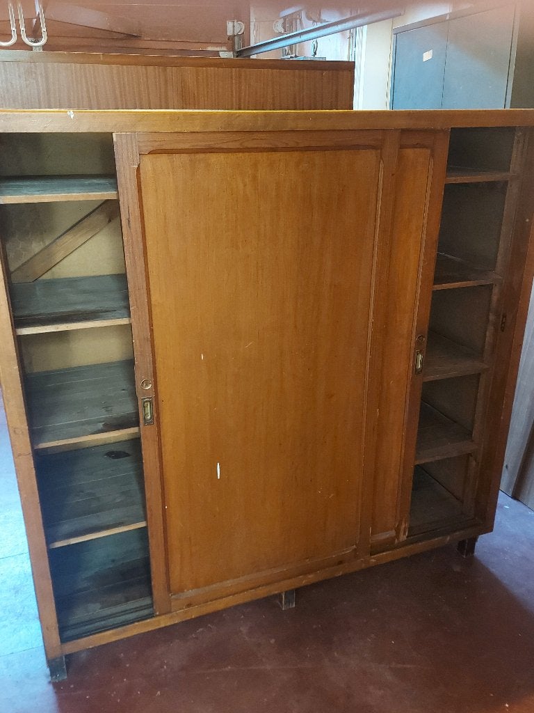vintage kast met schuifdeuren - GRATIS, Maison & Meubles, Armoires | Bibliothèques, Utilisé, 150 à 200 cm, 150 à 200 cm, 50 à 75 cm