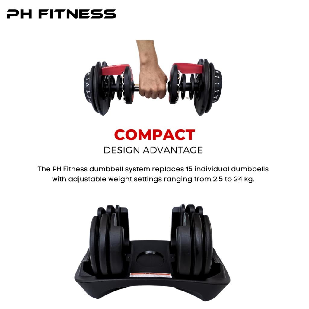 REFURBISHED DEAL PH Fitness - 2x 24KG Verstelbare Dumbbells, Ophalen, Nieuw