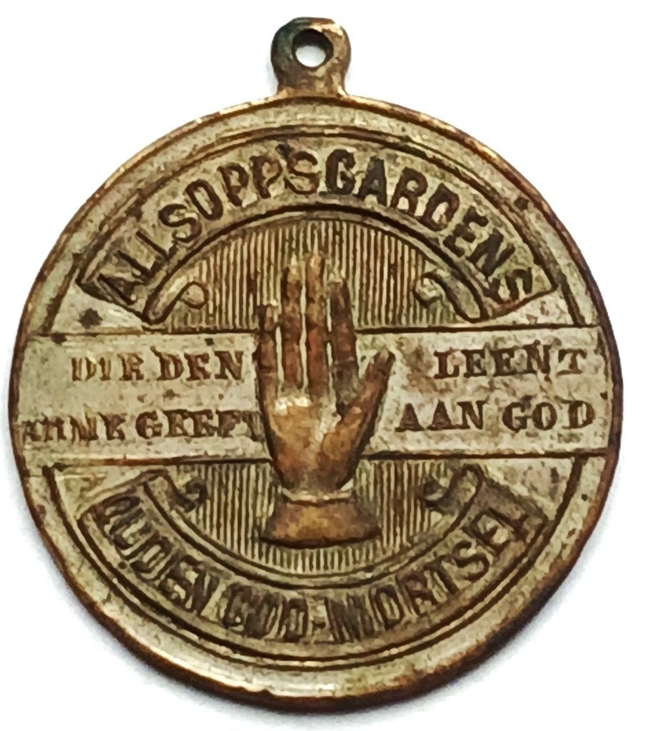 medaill 1899 mortsel oude god die d'arme geeft leent aan god, Ophalen of Verzenden, Overige materialen