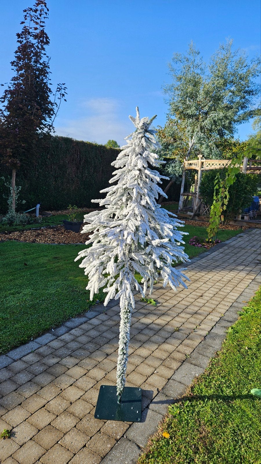 moderne kerstboom met sneeuw op de stam 190 cm, Ophalen of Verzenden