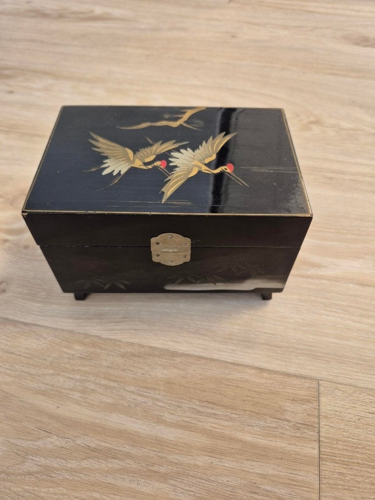 Houten zwart sieradendoosje vintage merk Geisha '50-'60, Antiek en Kunst, Curiosa en Brocante, Ophalen