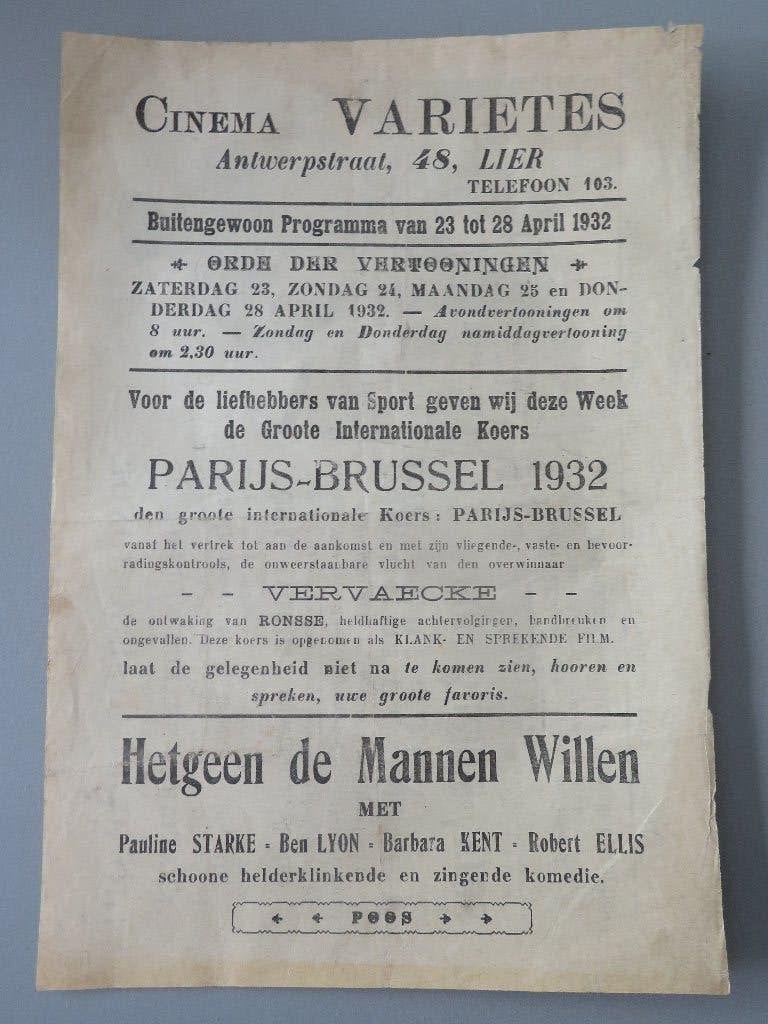 1932 Cinema Varietes Lier Parijs Brussel wielrennen, Verzamelen, Verzenden, Zo goed als nieuw, Overige typen