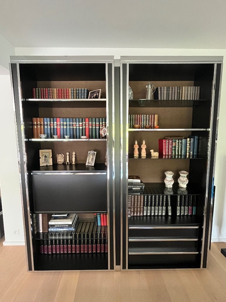 Bibliothèque design — 1973 — style Willy Rizzo, Maison & Meubles, Verre, 25 à 50 cm, 200 cm ou plus, Avec tablette(s)