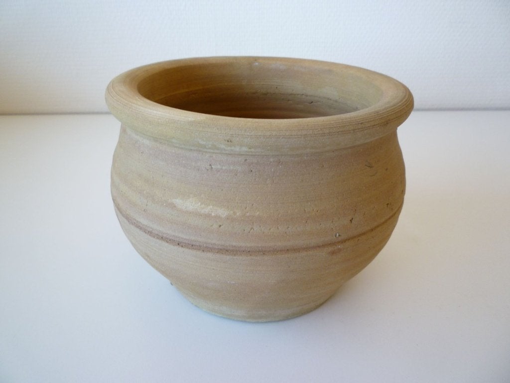 beige steengoed bloempot, Ophalen of Verzenden, Zo goed als nieuw, Binnen