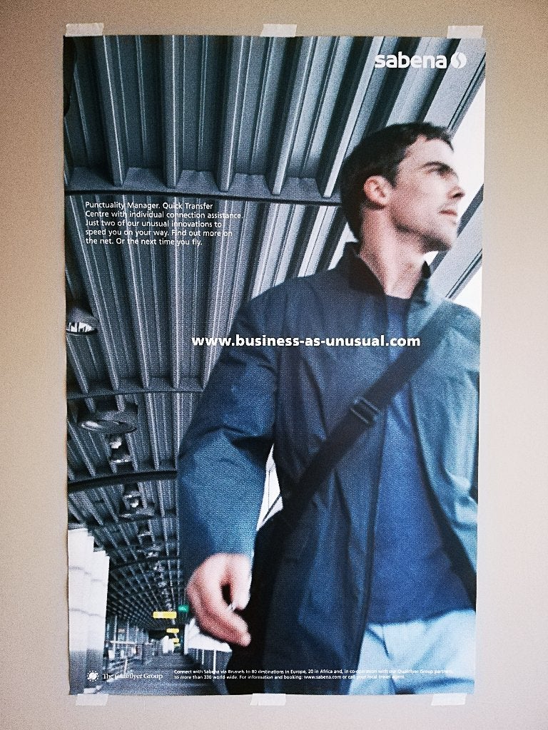 Poster Sabena Qualiflyer Group Années 90 Man Airport 64x102, Collections, Enlèvement ou Envoi, Neuf
