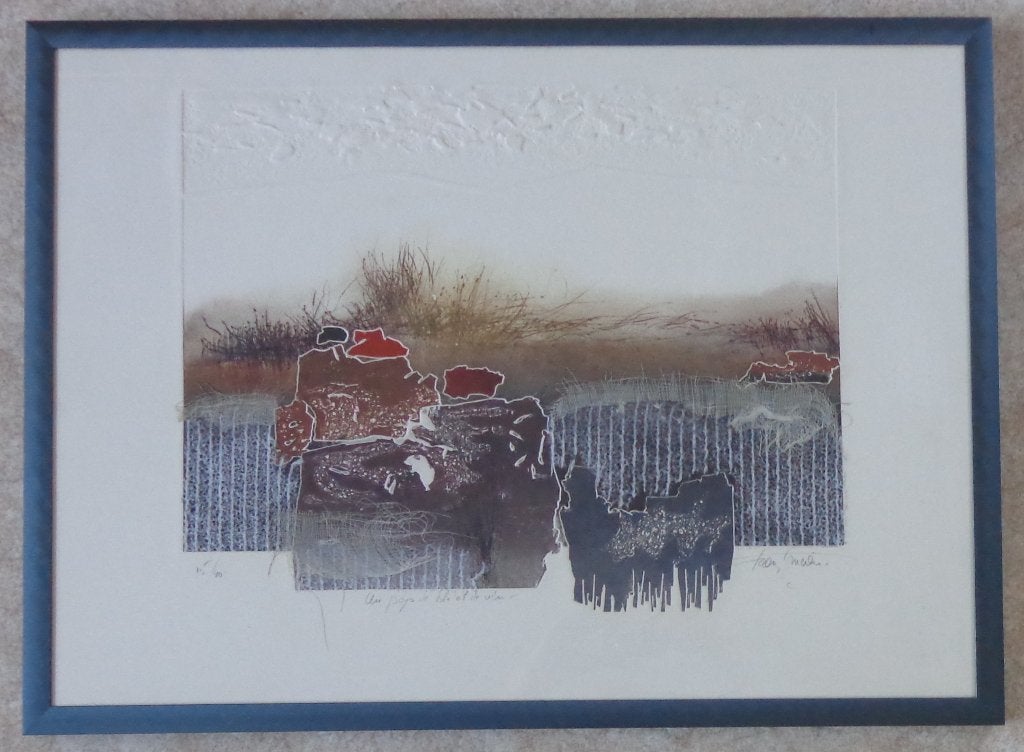 FRANCIS MEAN / PAYS DE BLE / ETS + COLLAGE / 56x76cm / KADER, Antiquités & Art, Numéroté, Enlèvement, Paysages, Eau-forte