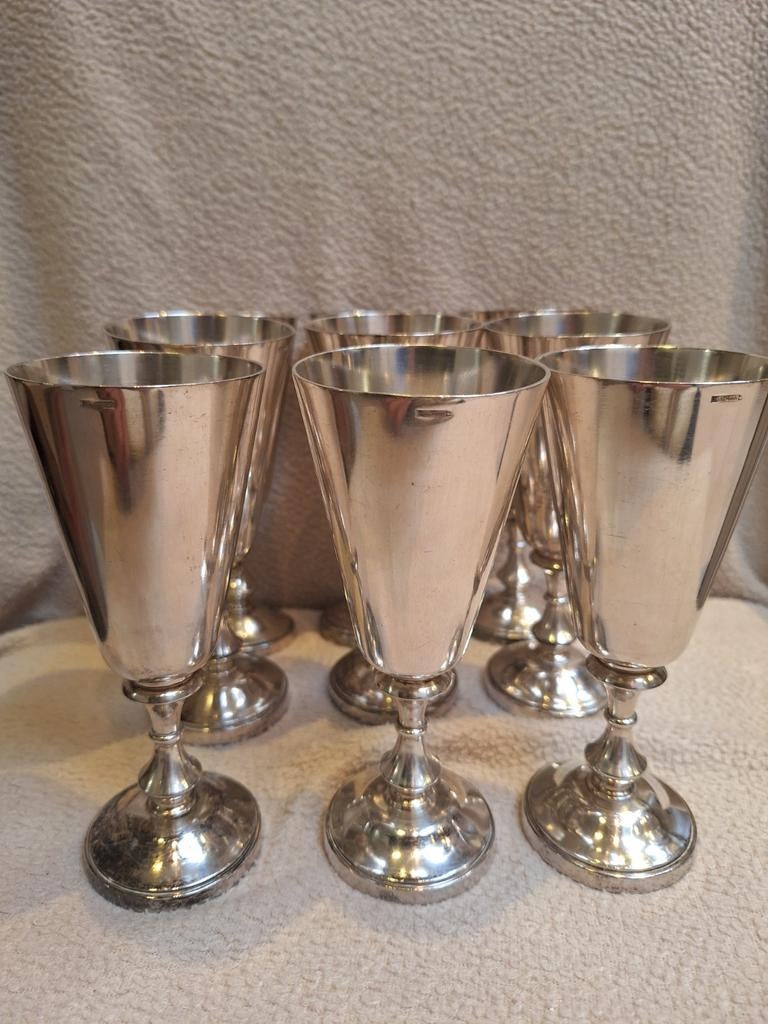 9 verzilverde champagne coupes Wiskemann, Ophalen of Verzenden