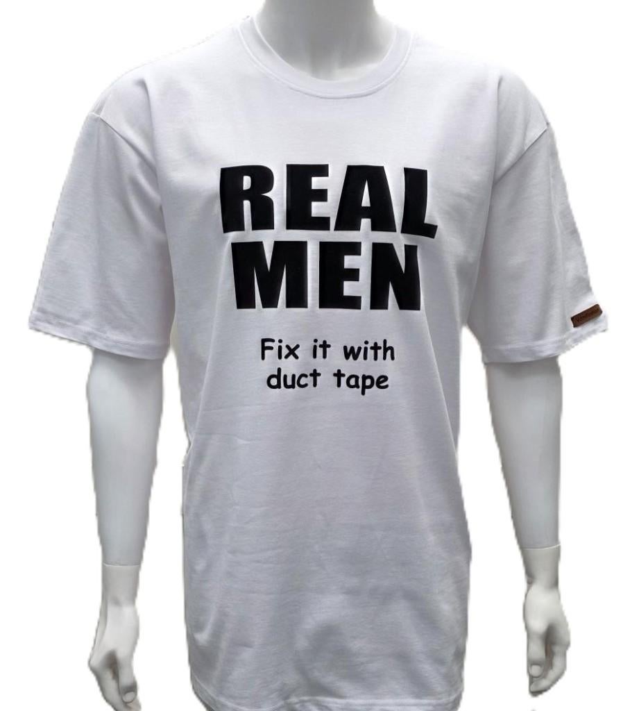 Herenshirt REAL MEN Fix it with ductape, Wit, Nieuw, Overige maten, Ophalen of Verzenden